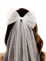 Elegant Simple Sweet Bow Tie Pearls Bridal Veil