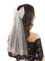 Elegant Simple Sweet Bow Tie Pearls Bridal Veil