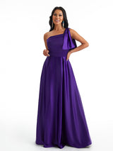 Sexy One Shoulder A-Line Soft Satin Beauty Long Bridesmaid Dresses Online