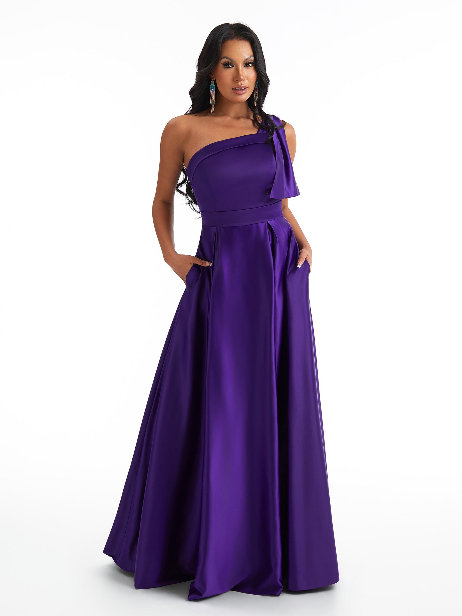 Sexy One Shoulder A-Line Soft Satin Beauty Long Bridesmaid Dresses Online