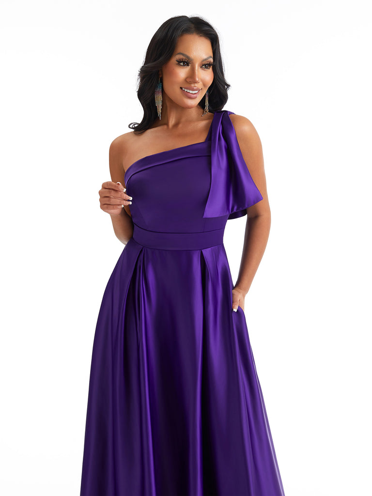 Sexy One Shoulder A-Line Soft Satin Beauty Long Bridesmaid Dresses Online