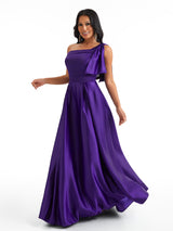 Sexy One Shoulder A-Line Soft Satin Beauty Long Bridesmaid Dresses Online