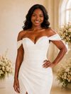 ChicSew Elegant Off The Shoulder Ruching Glitter Jersey Mermaid Long Wedding Dress