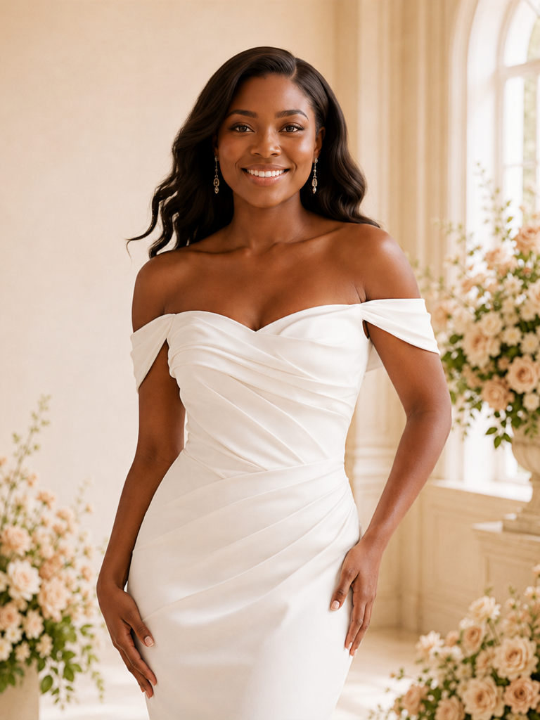 ChicSew Elegant Off The Shoulder Ruching Crepe Mermaid Long Wedding Dress