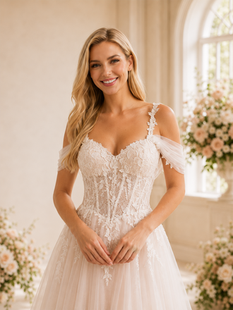 ChicSew Unique A-Line Cold Shoulder Lace Tulle Sleeveless Long Wedding Dresses With Train