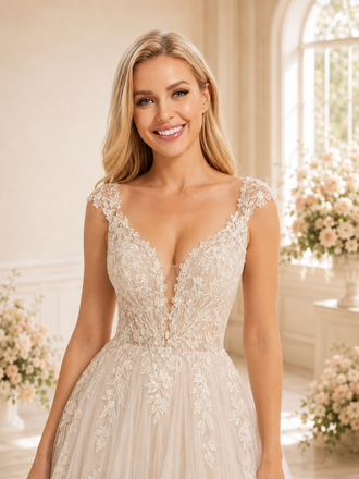 ChicSew Beautiful V-Neck A-Line Lace Tulle Maxi Wedding Dresses Online