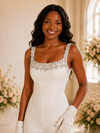 ChicSew Fancy Spaghetti Straps Square Neck Rhinestone Crepe Floor-Length Wedding Jumpsuit