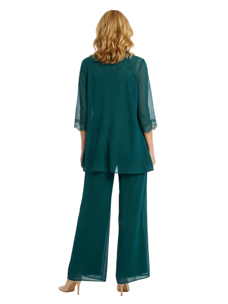 Chicsew Classy Mother Of The Bride Pantsuit Lace Top Wide Leg Jumpsuit Wedding Guest