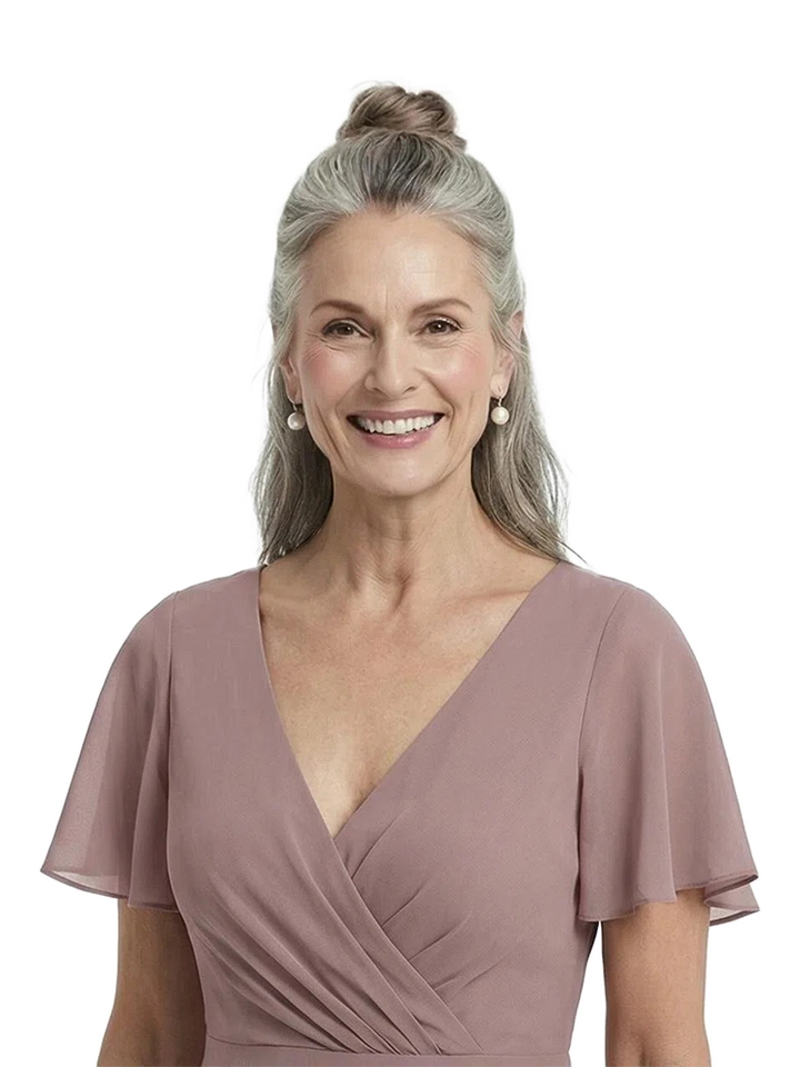 ChicSew Pretty Flutter Sleeves V-Neck Chiffon Ruched A-Line Mother Of The Bride Dresses