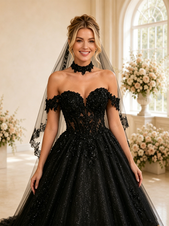 ChicSew Elegant A-line Off The Shoulder Boning Glitter Tulle Long Wedding Dresses