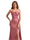 Elegant Silky Satin Sweetheart Boning Mermaid Side Slit Long Bridesmaid Dresses