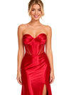 ChicSew Stunning Strapless Mermaid Satin Bridesmaid Dress Boning Side Slit Luxury Evening Gown