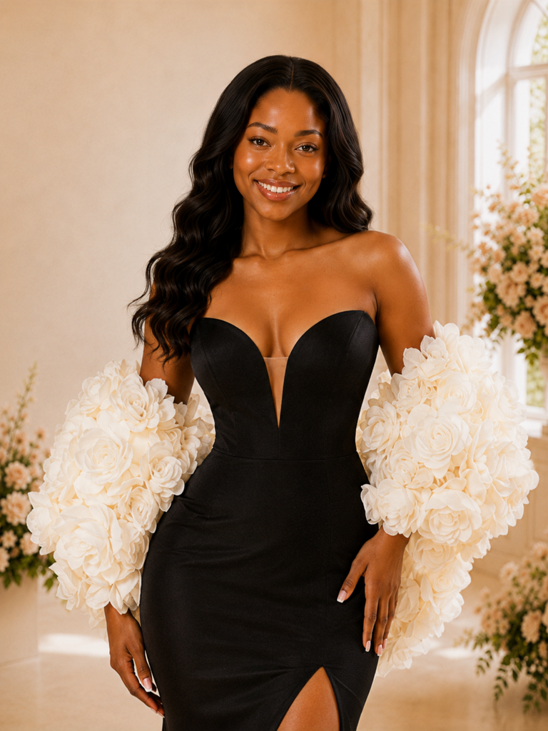 ChicSew Fancy Uinque Strapless Satin Mermaid Wedding Dress With 3D Floral Shawl