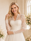 ChicSew Elegant Classy V-Neck Long Sleeves A-Line Lace Tulle Floor-Length Wedding Dress With Applique
