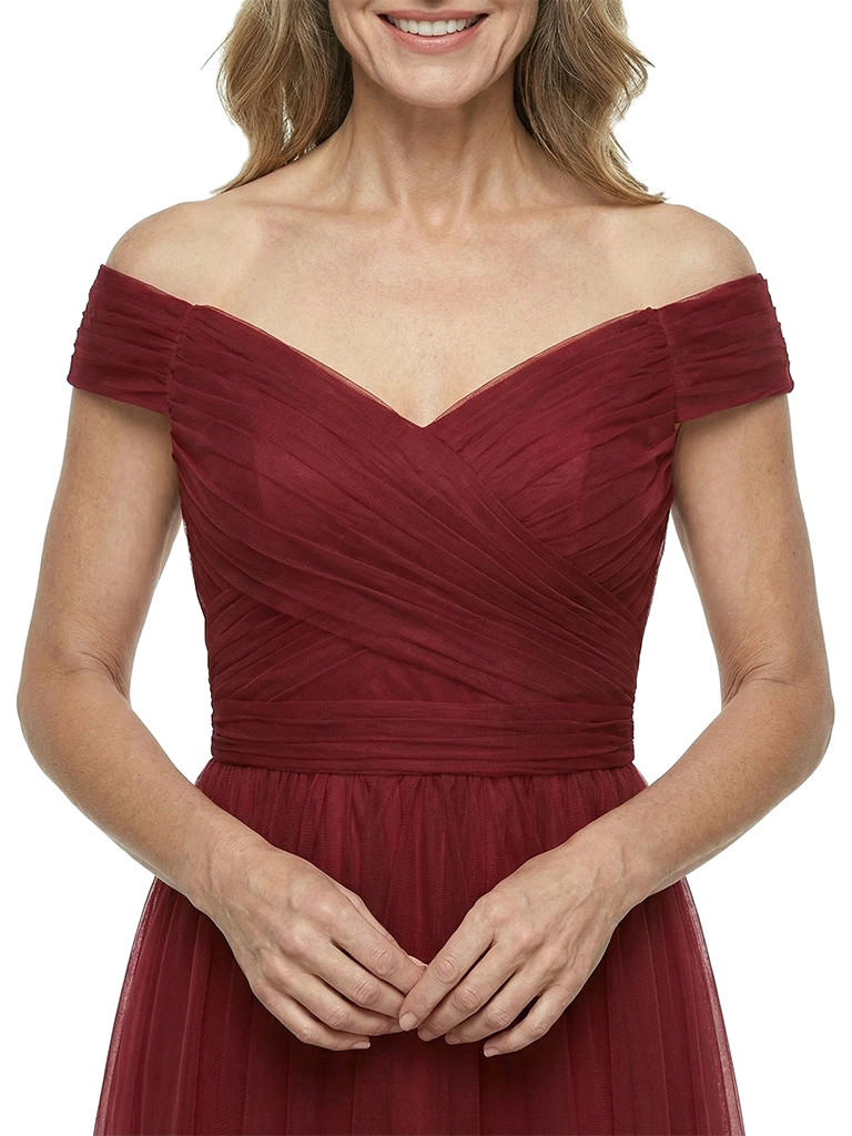 ChicSew Classy Off The Shoulder Ruched Tulle A-Line Mother Of The Bride Gowns Full Length