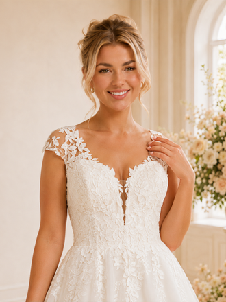 ChicSew Elegant Fancy Cap Sleeves Lace Applique Chiffon A-Line Maxi Wedding Dress