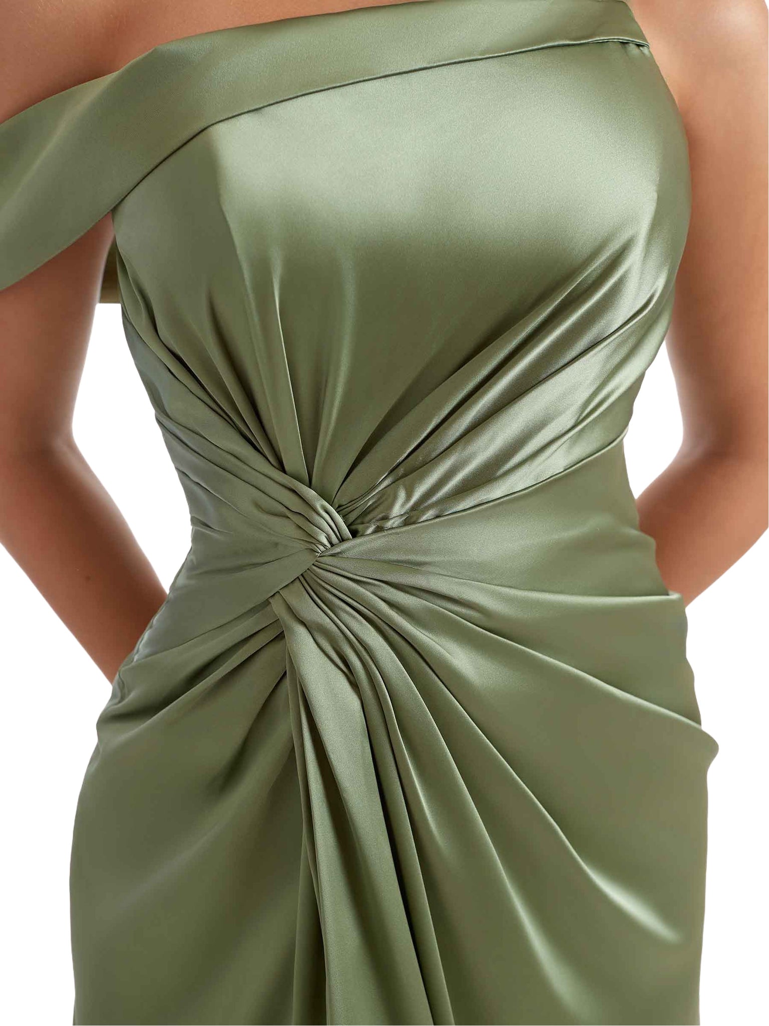 Sexy Asymmetric Mermaid Ruched Satin Nice Long Bridesmaid Dresses Split