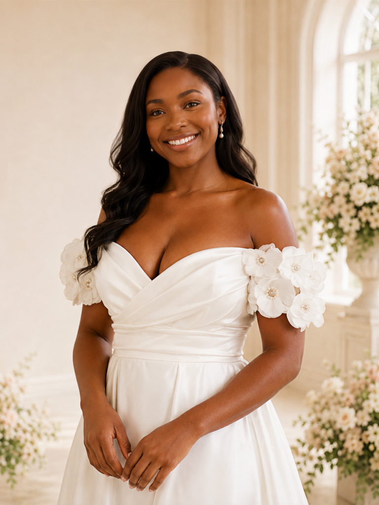 ChicSew Beautiful Off The Shoulder Side Slit A-Line Satin Maxi Long Wedding Dress