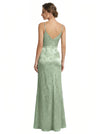 Elegant Jacquard Satin Spaghetti Straps Mermaid Long Formal Evening Dresses