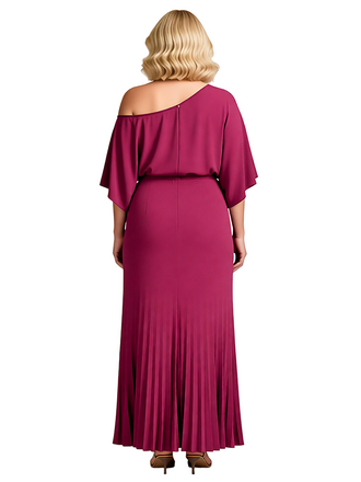 Plus Size One Shoulder A-Line Pleated Chiffon Mother Of The Groom Dress With Flutter Sleeve