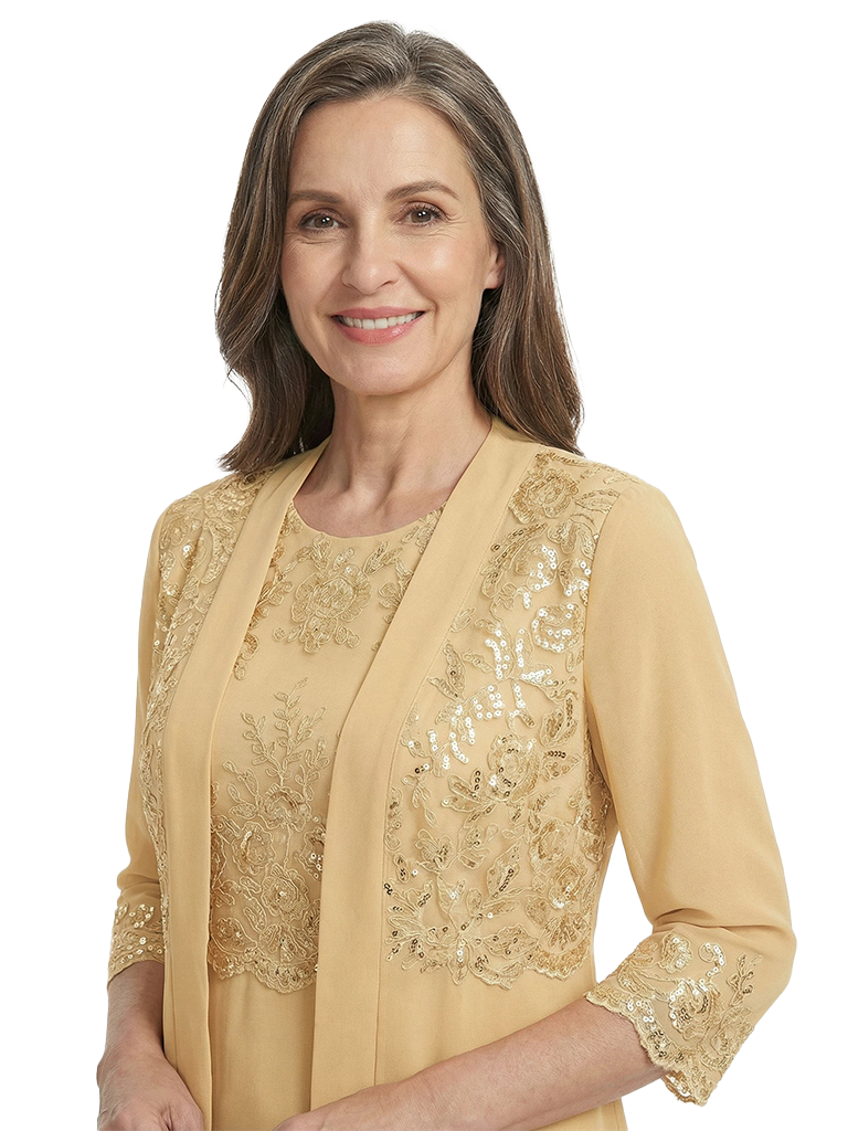 ChicSew Classy Chiffon Sequin Applique Mother Of The Groom Pant Suit With Long Jacket