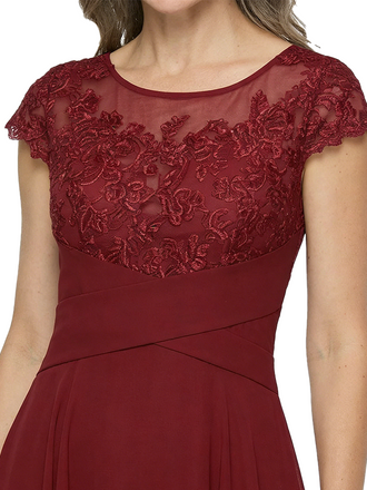 ChicSew Fancy Chiffon Lace Scoop A-Line Mother Of The Groom Dresses Cap Sleeves High-Low Cut