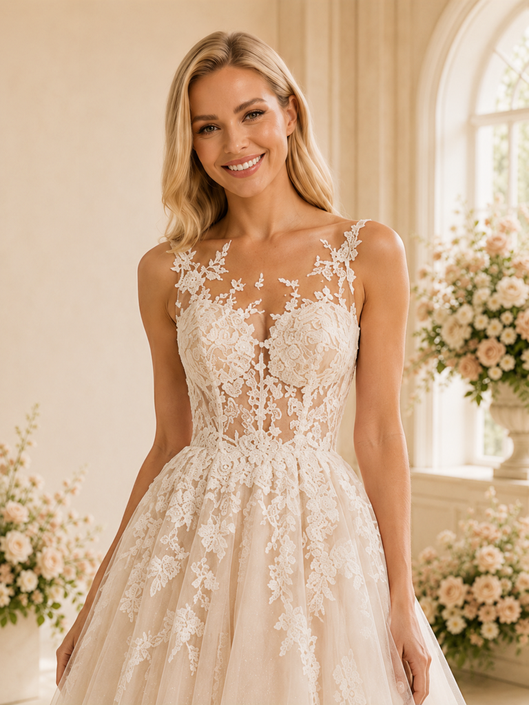 ChicSew Romantic A-Line Lace Spaghetti Straps Long Wedding Dresses With Applique