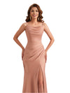 Elegant Silky Satin Spaghetti Straps Mermaid Side Slit Ruched Long Bridesmaid Dresses