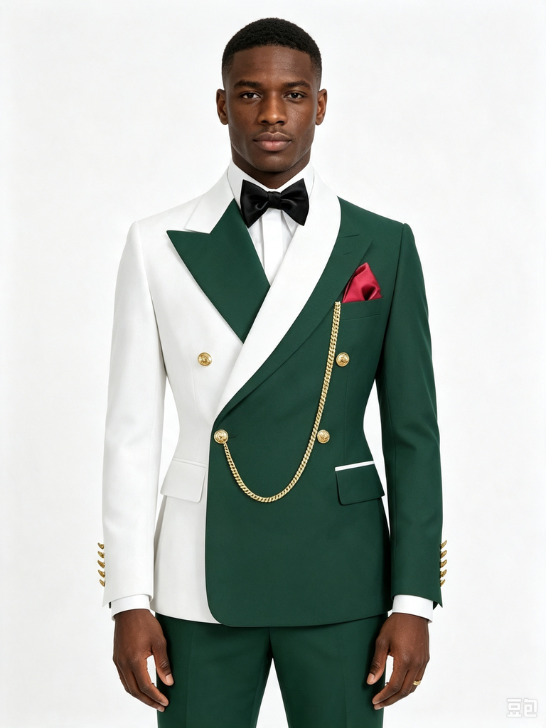 Color Blocking 3 Piece Men's Suit with Regular Fit and Sophisticated Peak Lapel