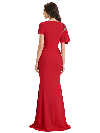 Elegant Mermaid V-neck Crepe Bell Sleeves Mother of the Brides Dresses