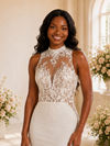 ChicSew Elegant High Neck Sleeveless Lace Appliques Crepe Long Mermaid Wedding Dress
