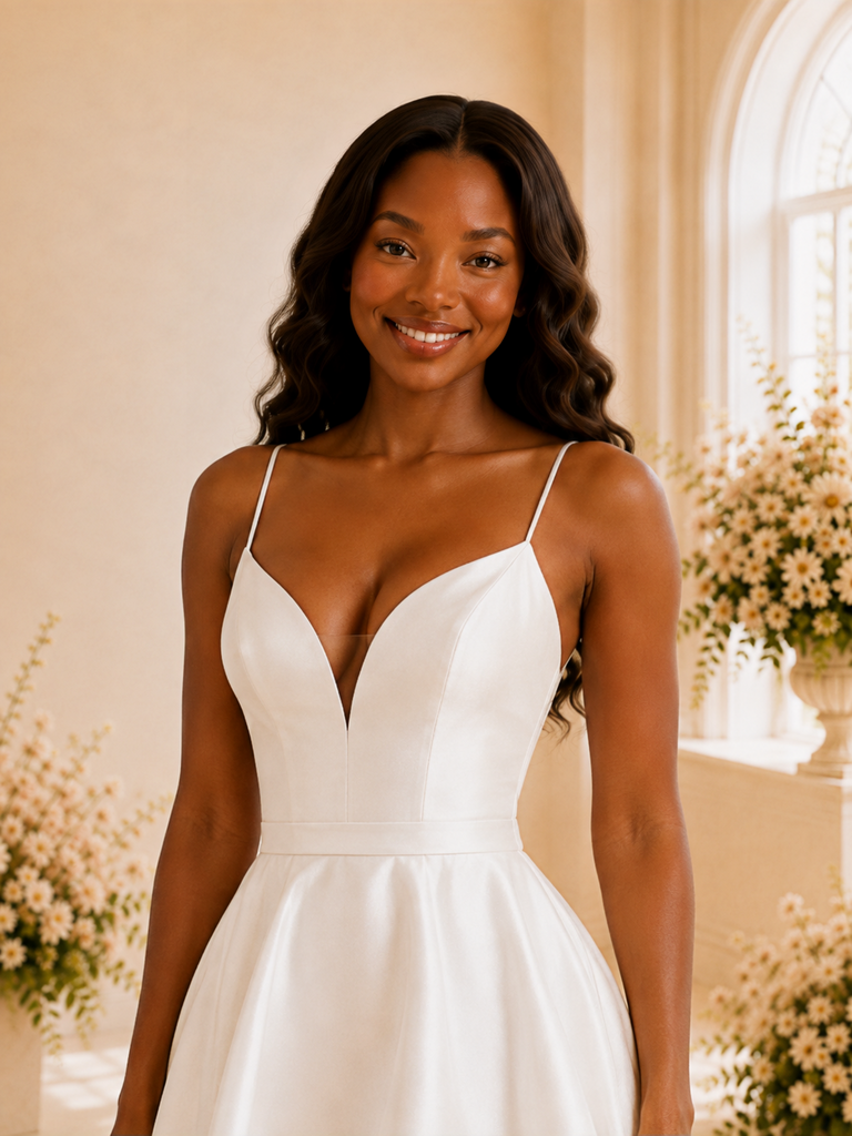ChicSew Fancy A-Line Satin Spaghetti Straps High-Low Wedding Dress