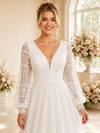 ChicSew Sexy Deep V-Neck A-Line Long Sleeves Floor-Length Lace Tulle Wedding Dresses
