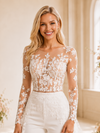 ChicSew Modern Illusion Long Sleeves Two Piece Lace Tulle Wedding Outfit With Overskirt