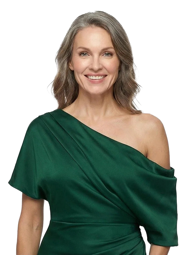 ChicSew Asymmetrical Satin Floor Length Mermaid Mother of The Bride Dress With Slit