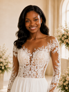 ChicSew Elegant A-Line Illusion Long Sleeves Lace Chiffon Maxi Wedding Dress