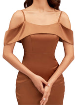 Sexy Cold Shoulder Soft Satin Mermaid Long Bridesmaid Dresses Online
