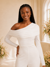 ChicSew Modern Asymmetrical Neck Long Sleeves Crepe Floor-Length Wedding Jumpsuit