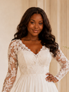 ChicSew Elegant V-Neck Side Slit Lace Appliques Chiffon Maxi A-Line Wedding Dress