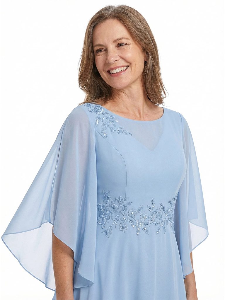 ChicSew Fancy Chiffon A-Line Flutter Sleeves Mother of the Groom Dresses With Lace Applique