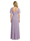 Elegant Flutter Sleeves Ruching Floral Burnout Chiffon A-line Formal Evening Dresses