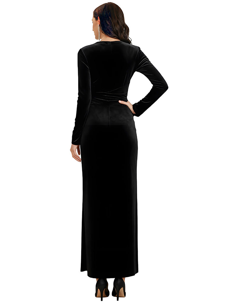 Elegant V-neck Long Sleeves Velvet Tea-Length Mother Of The Bride Dresses