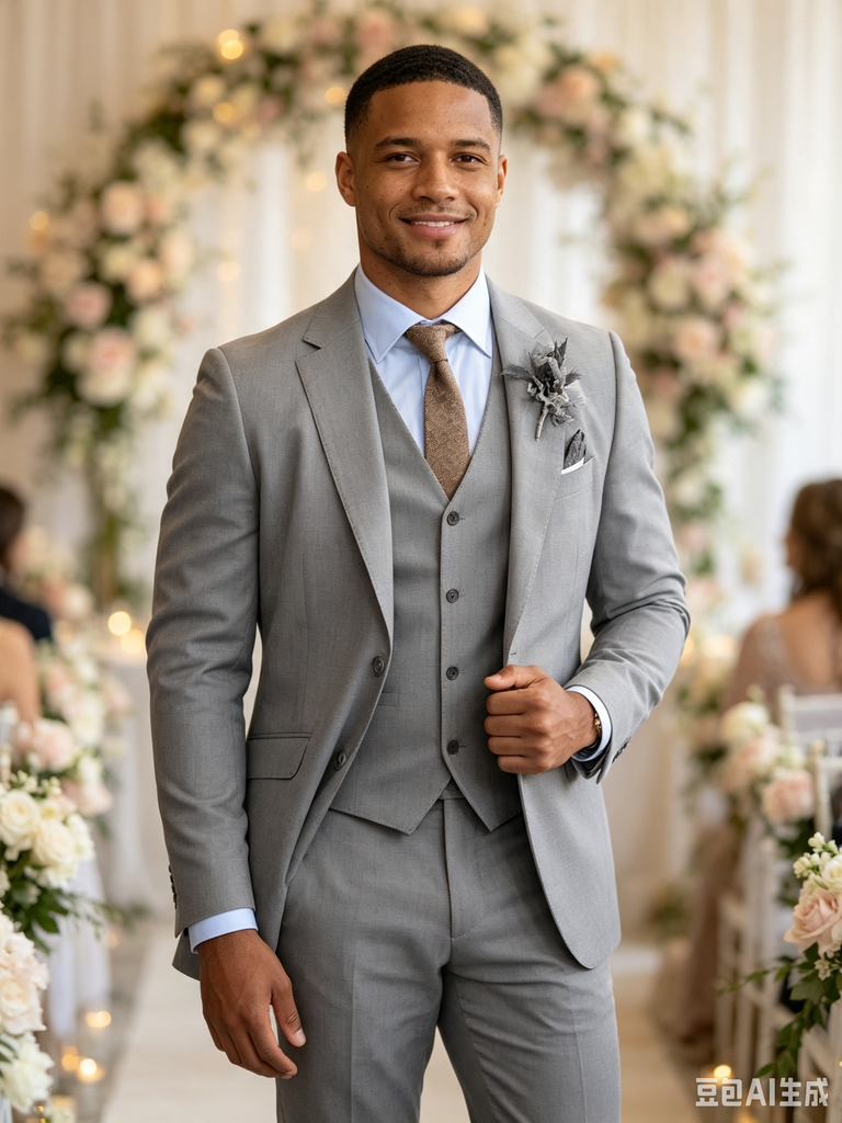 Classic 3 Piece Grey Men's Suit with Regular Fit and Sophisticated Peak Lapel
