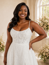 ChicSew Modern Spaghetti Straps Glitter Tulle Maxi A-Line Wedding Dress With Lace Appliques