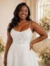 ChicSew Modern Spaghetti Straps Glitter Tulle Maxi A-Line Wedding Dress With Lace Appliques