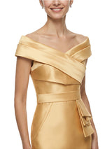Chic Off Shoulder Knee-Length Cocktail Mother Of The Bride Satin Gown