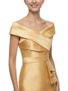 Chic Off Shoulder Knee-Length Cocktail Mother Of The Bride Satin Gown