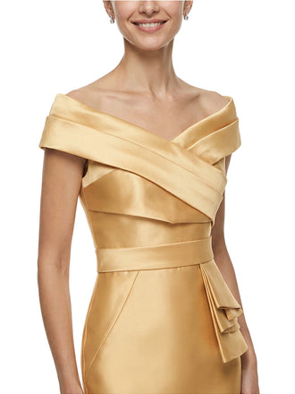 Chic Off Shoulder Knee-Length Cocktail Mother Of The Bride Satin Gown