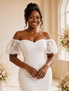 ChicSew Fancy Off The Shoulder Crepe Mermaid Long Wedding Dress With Applique