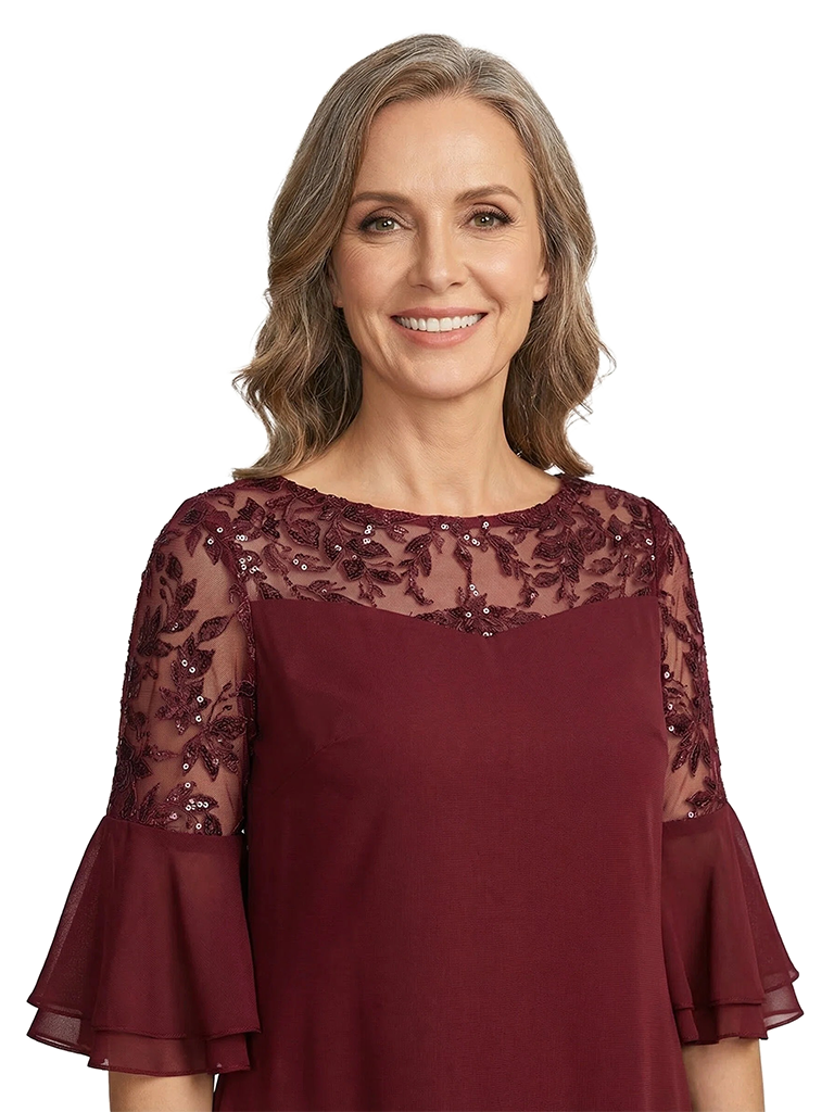 ChicSew Beautiful Flutter Sleeves A-Line Mother Of The Bride Dresses Lace Chiffon Mom Dresses